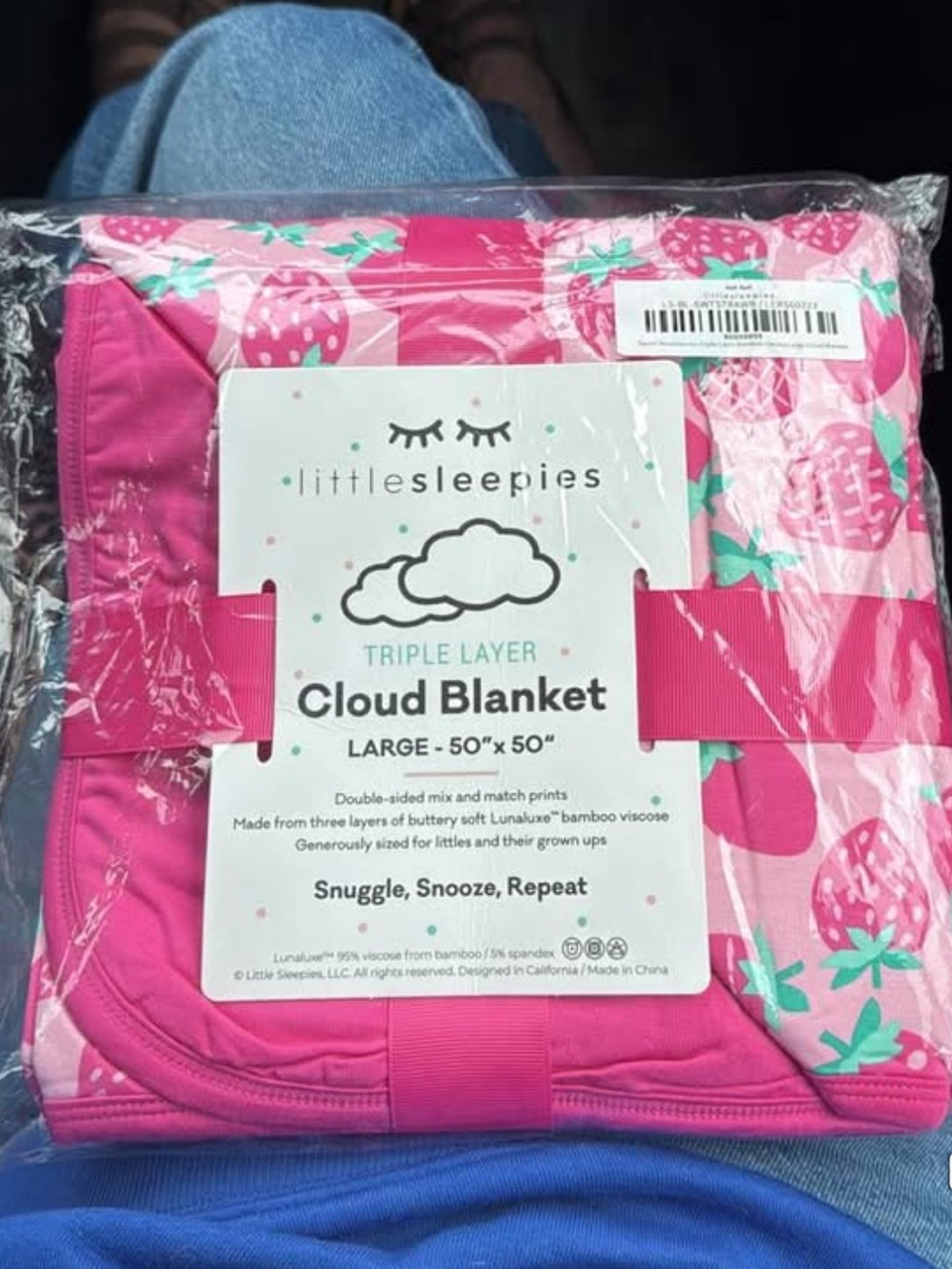 Little Sleepies Hot Pink Strawberry Print Cloud Blanket - Large